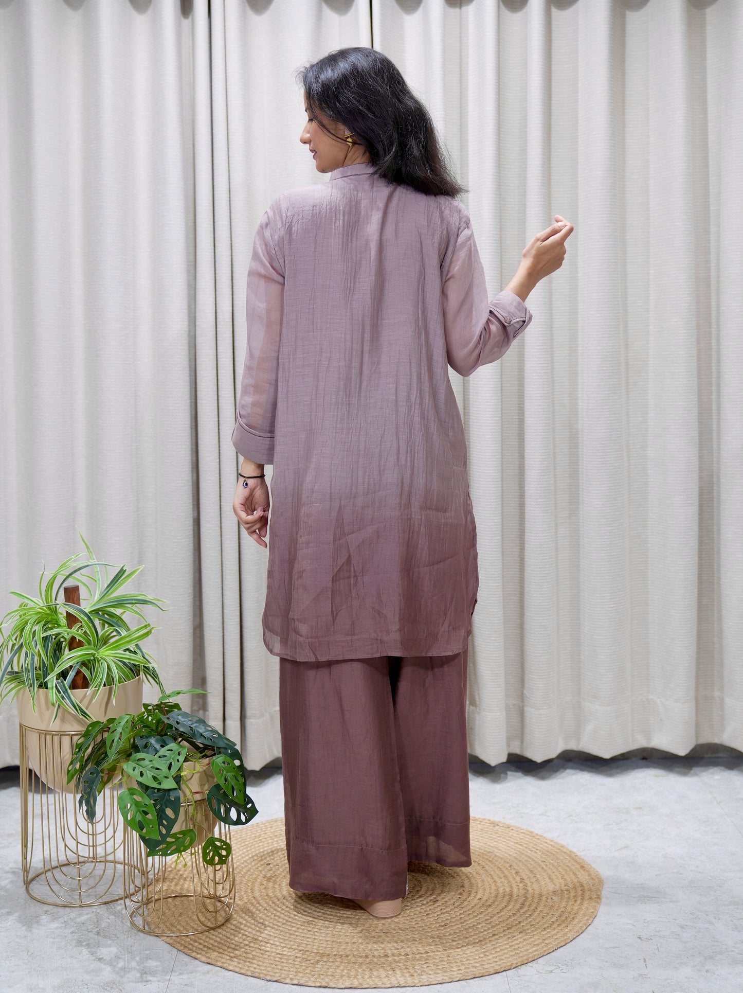 Smocked Yoke Ombre Co-ord Set with Cutwork Embroidered Trousers