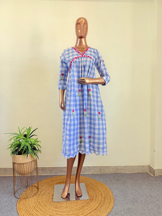 Check Print Hand Embroidered Tunic