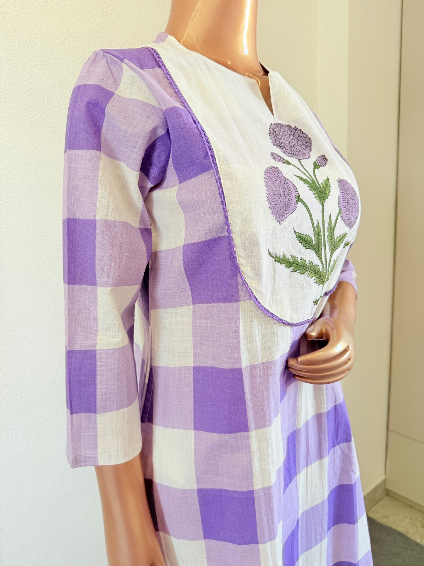 Check Print Cotton Suit Set -Lavender