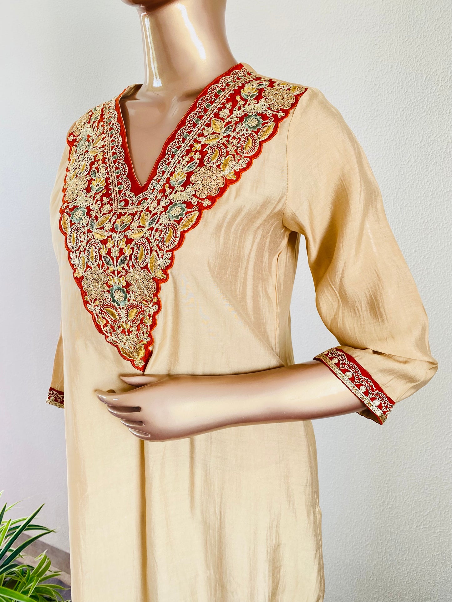 Embroidered Neck Muslin Suit with Contrast Dupatta