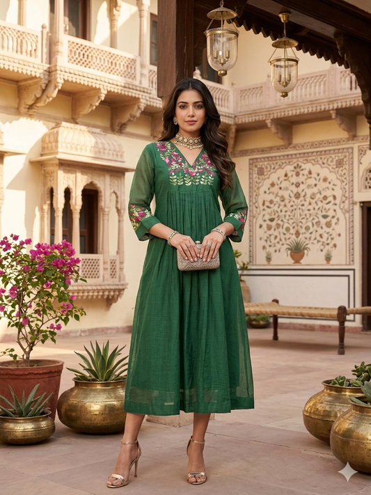 Kota Doria Tunic with Handwork on Yolk