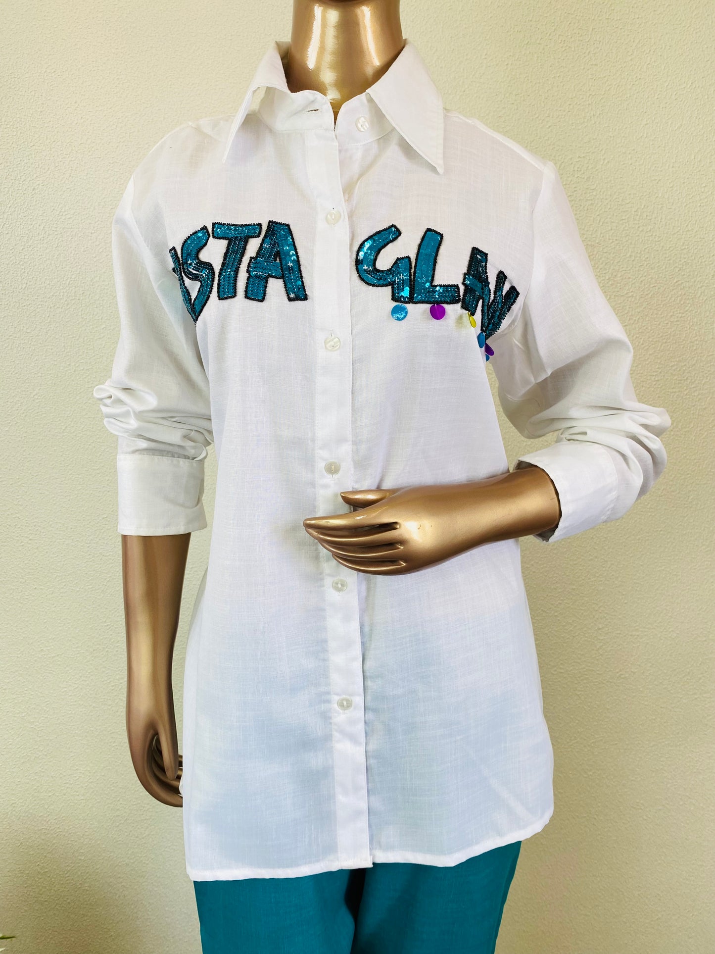 Cotton Slub Coords with Sequin Work Detailing on Shirt