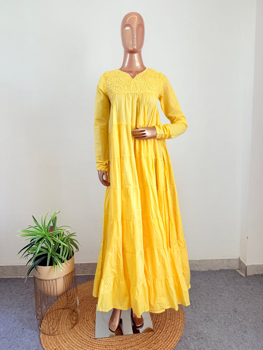 Dori Embroidered Tiered Tunic- Yellow