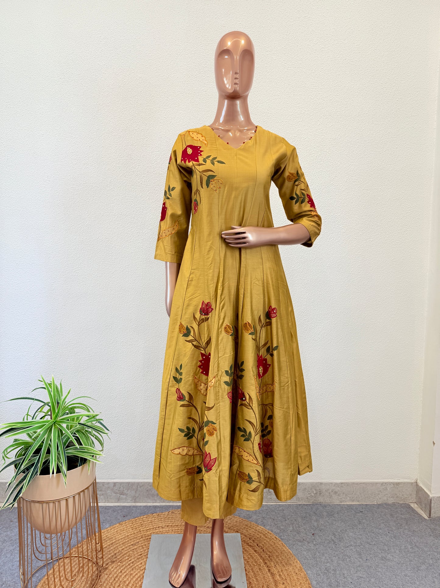 Russian Silk Applique and Hand Painted Anarkali Suit
