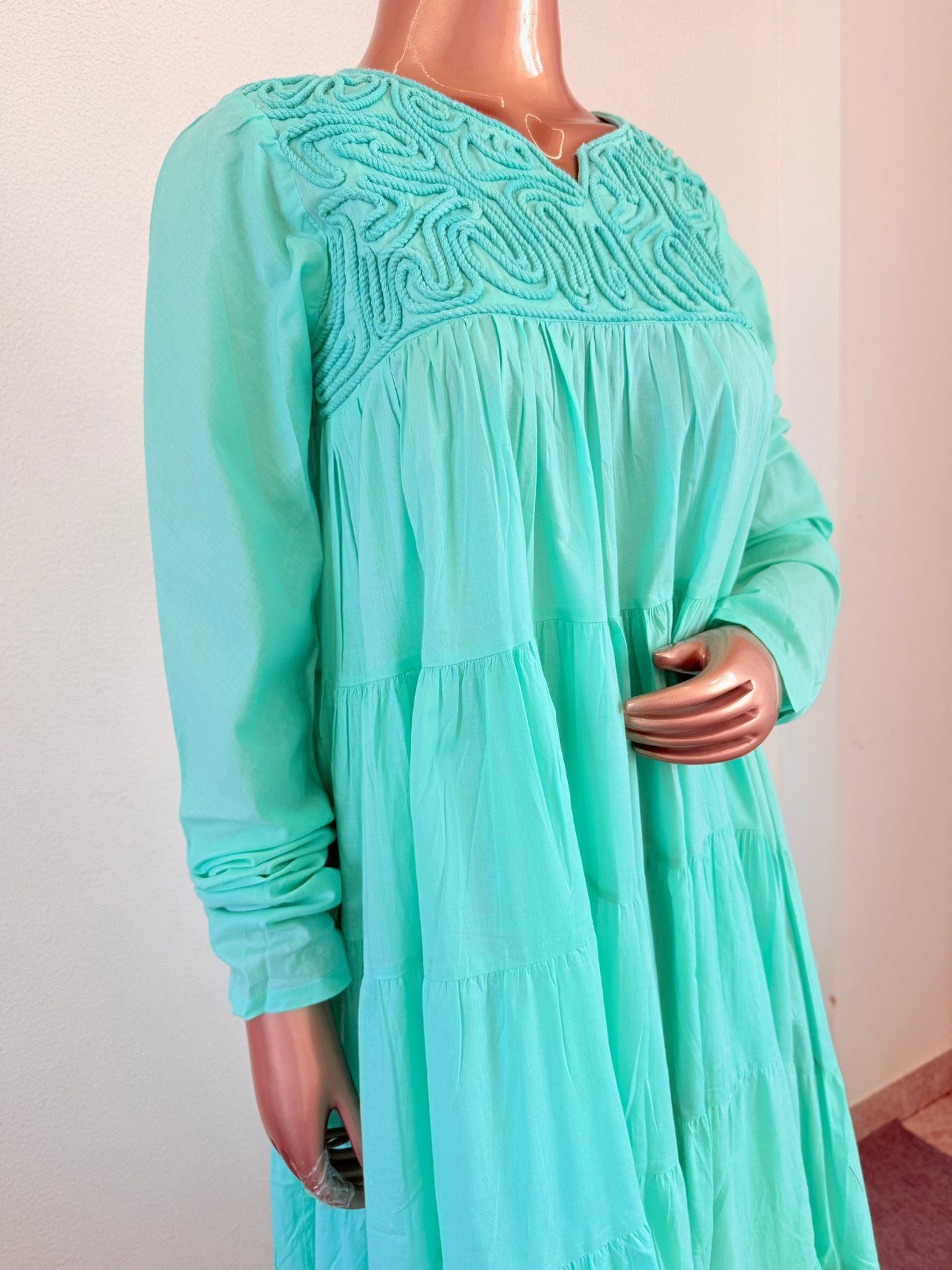 Dori Embroidered Tiered Tunic- Aqua Blue