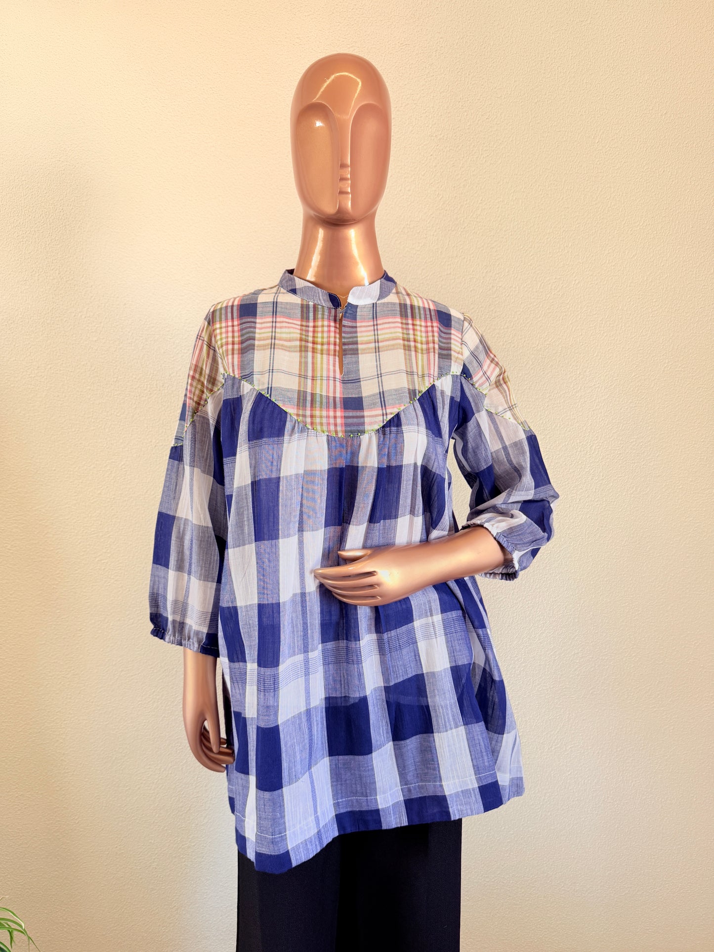 Checks print Handloom Mul Cotton Top