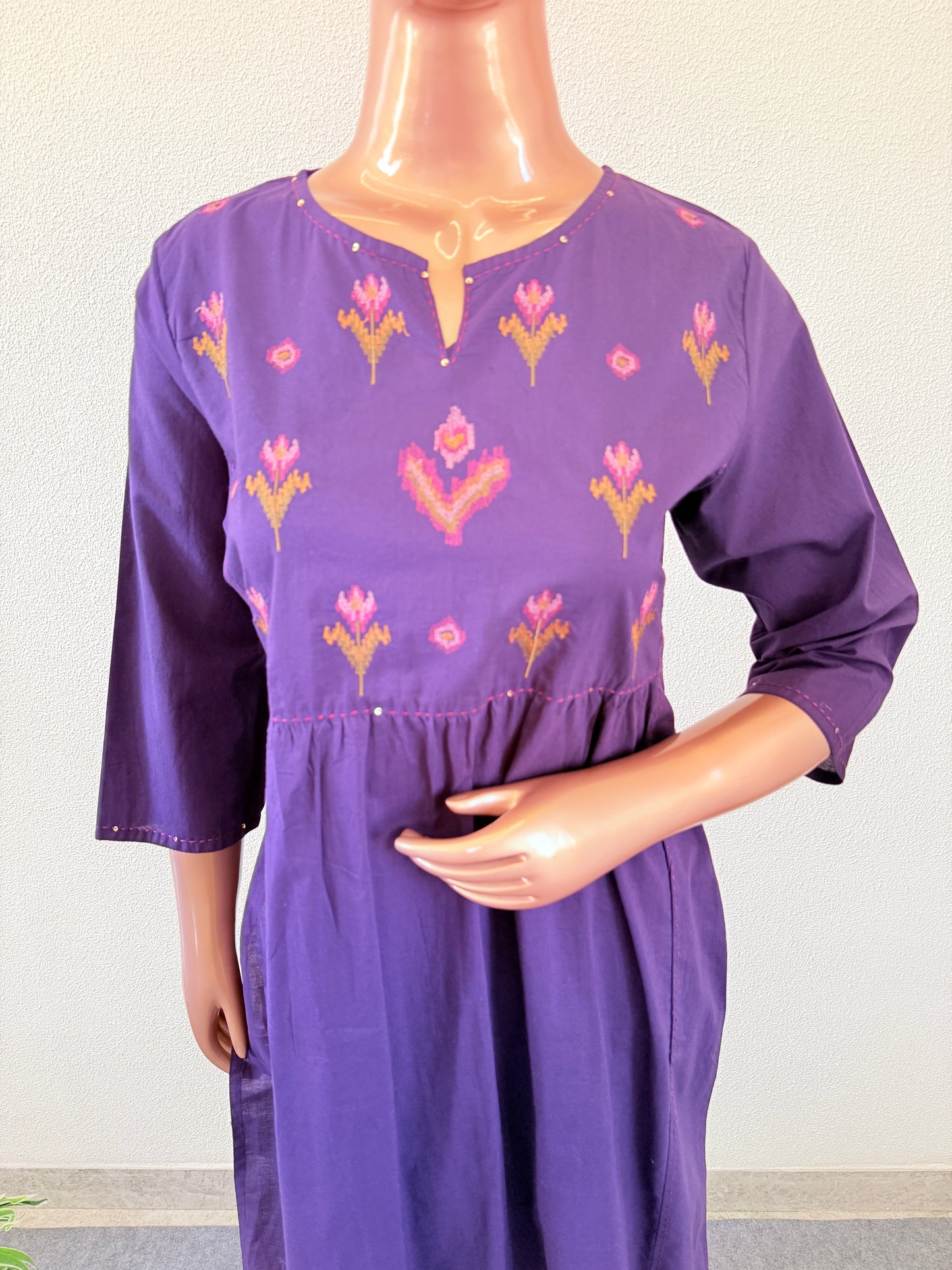 Thread Work Yoke Cotton Frock Suit