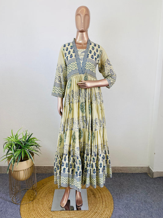 Hand Block Print Mul Cotton Tiered Tunic