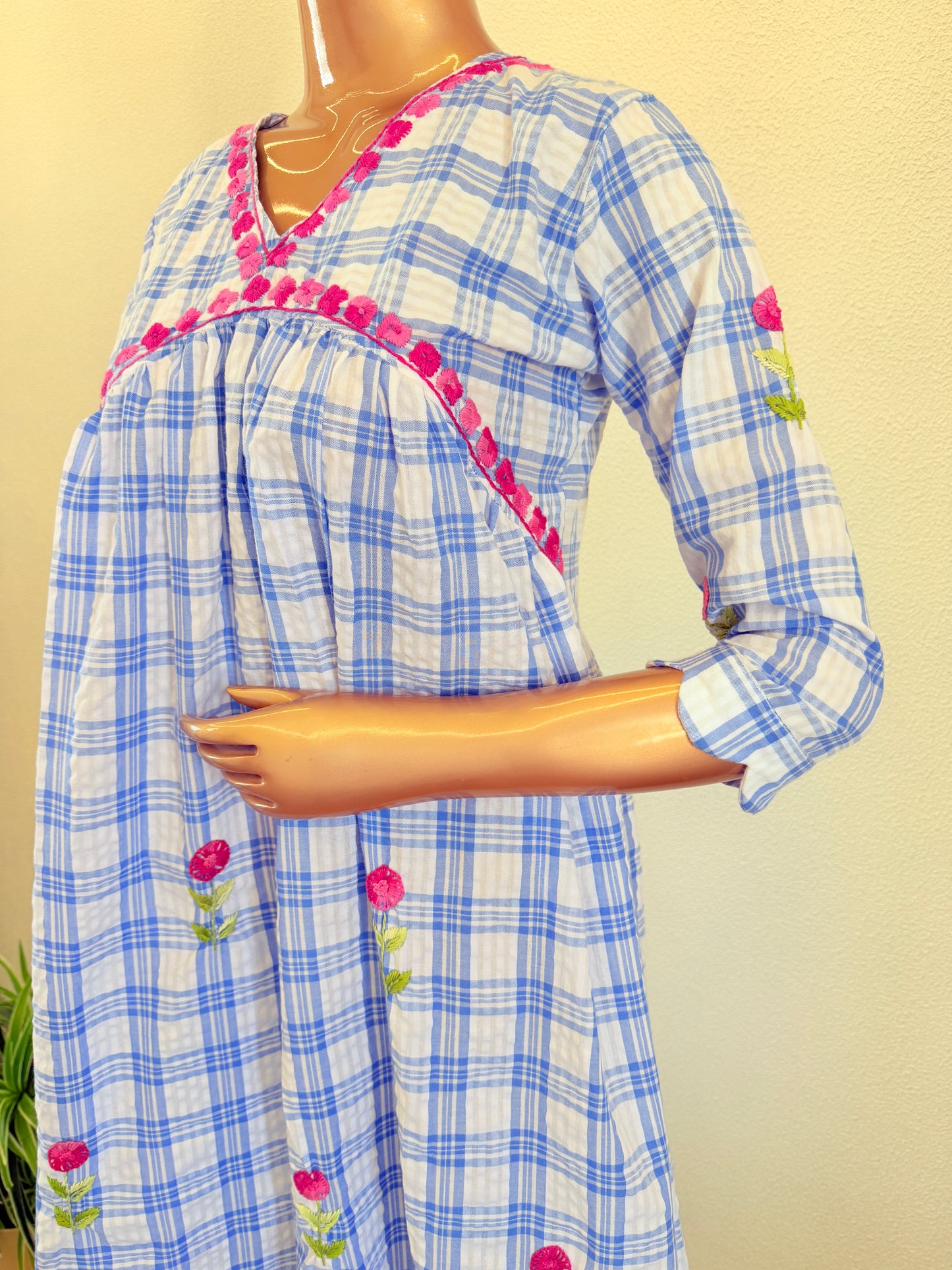 Check Print Hand Embroidered Tunic