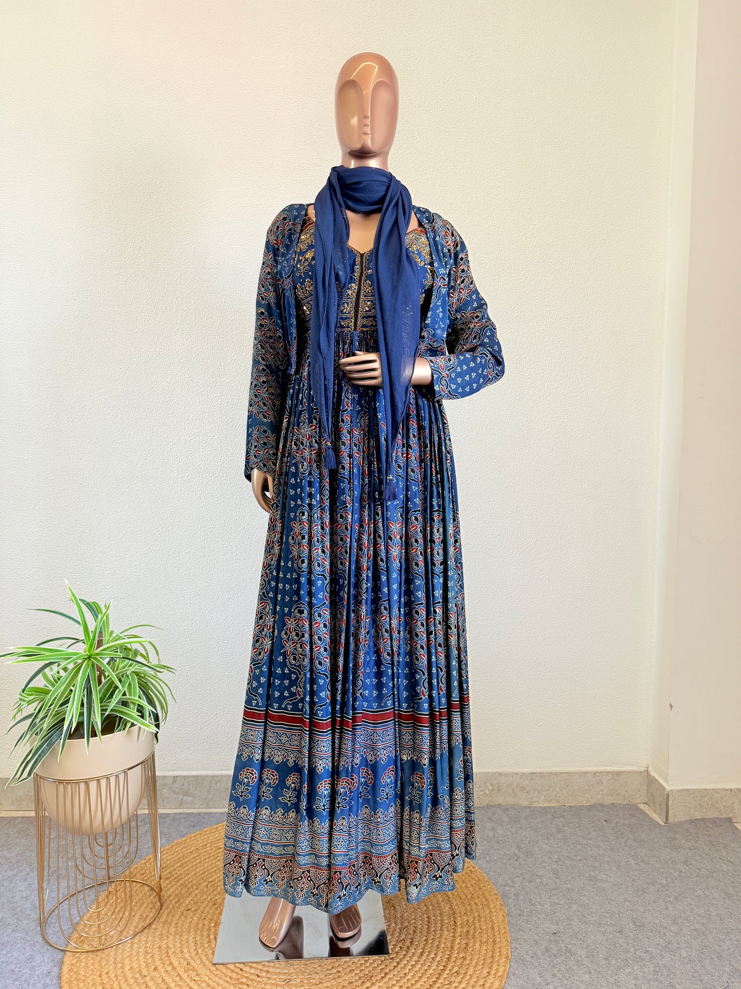 Ajrakh Print Gajji Silk Indowestern