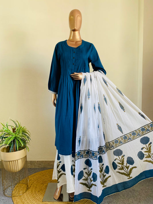 Cotton kurta With Handblock print sharara and dupatta