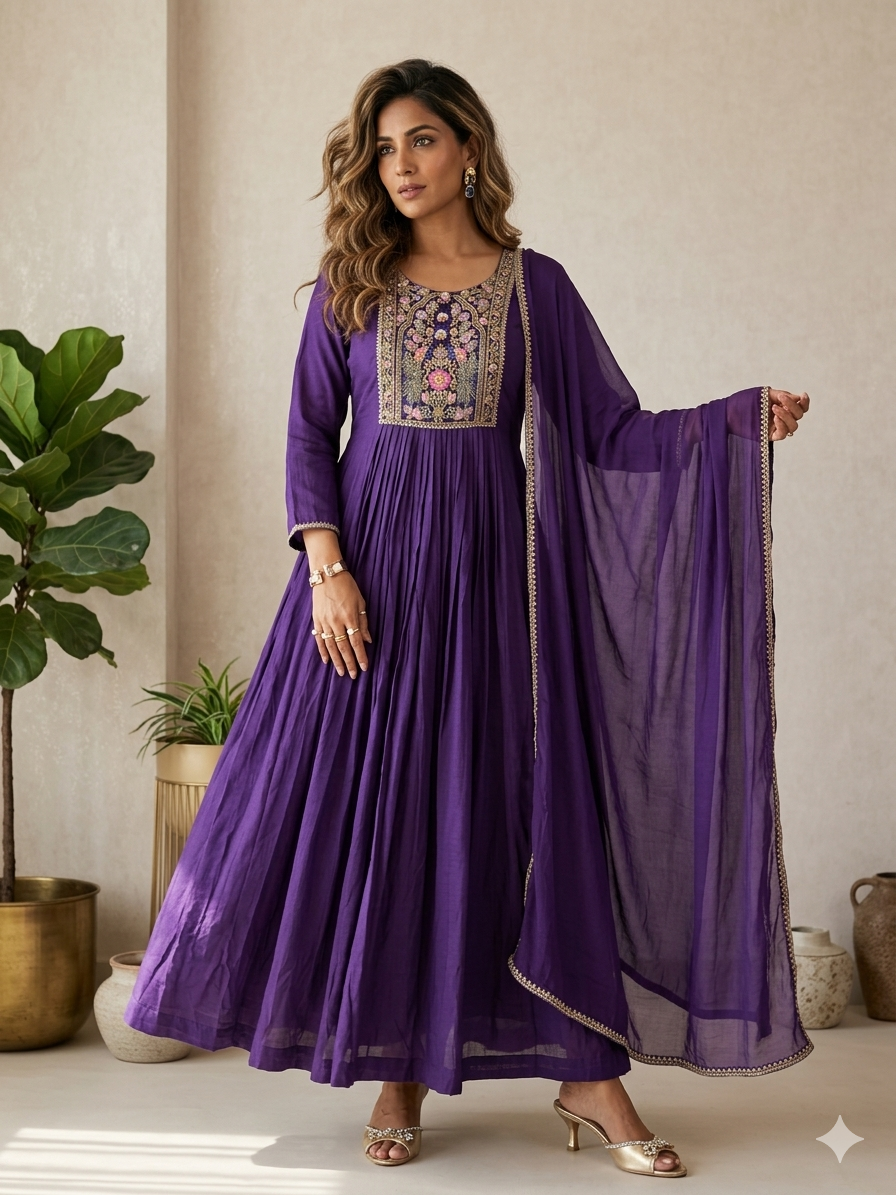 Dola Silk Gown with Handwork yoke