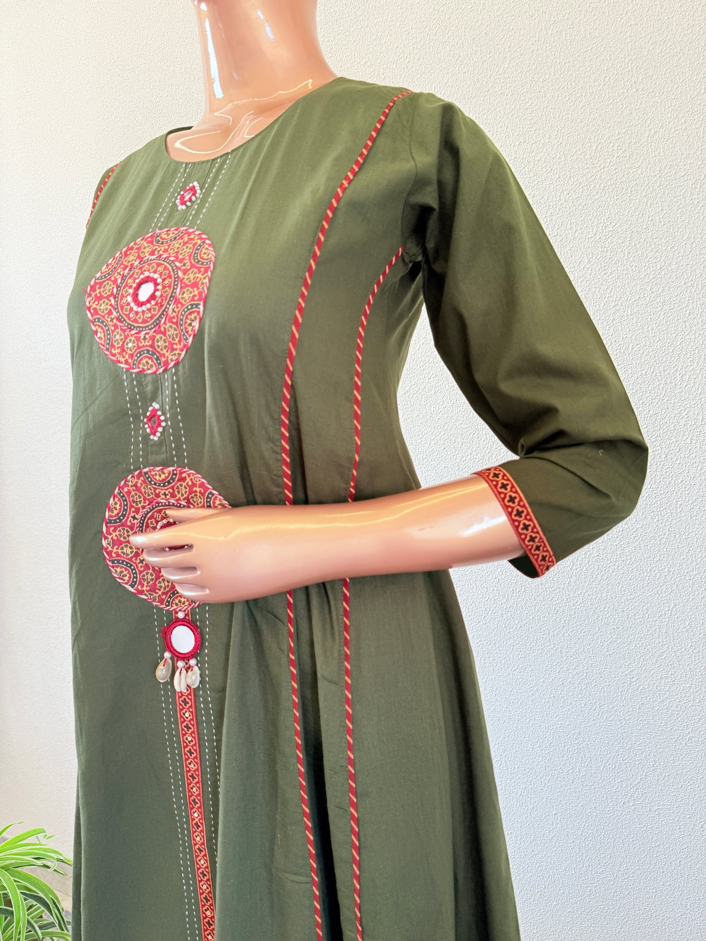 Patch Work A line suit Set with Ajrakh Print Dupatta