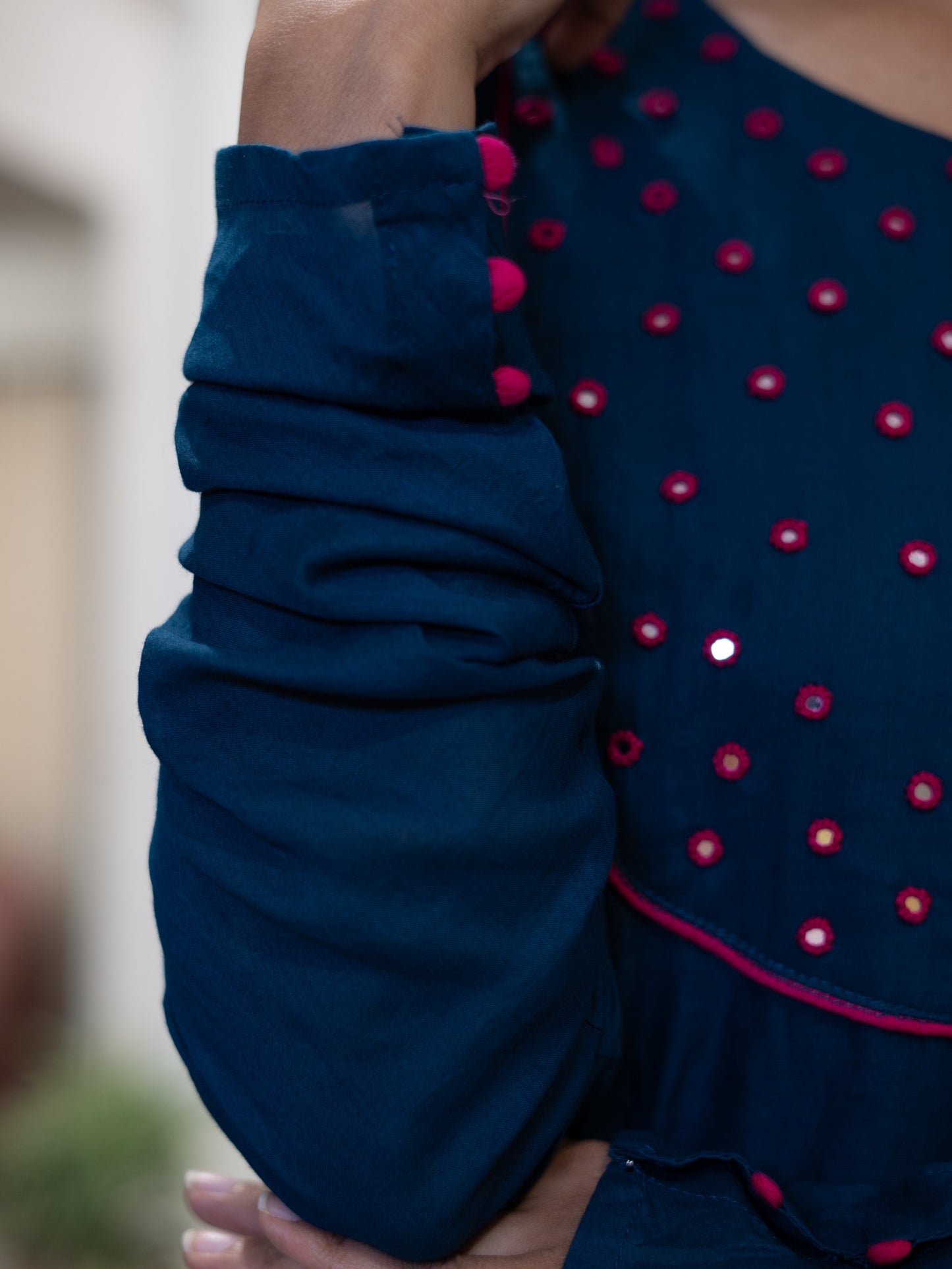 Cotton Frock Suit with Mirror Work Pichwai Print Chanderi Dupatta