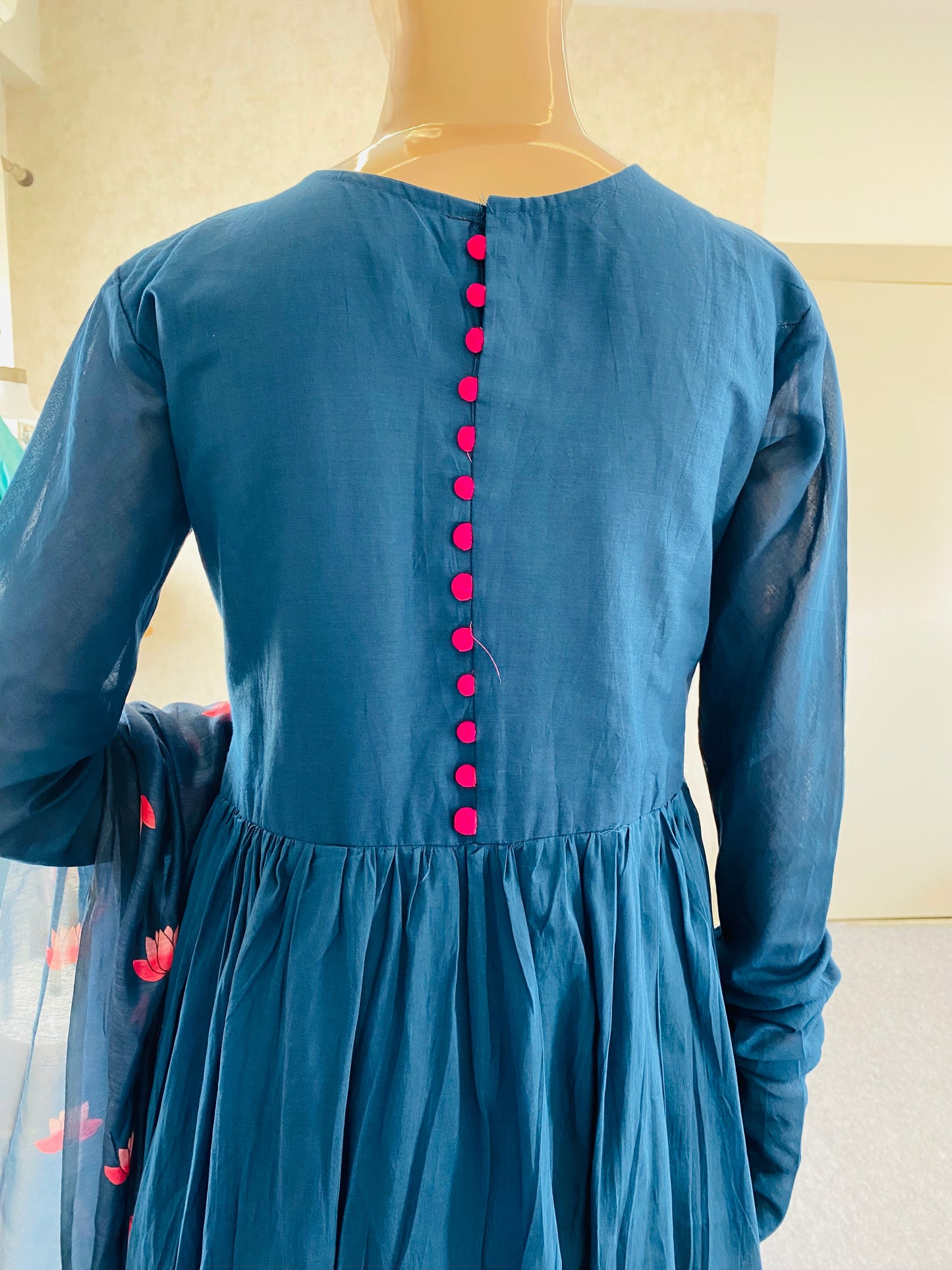 Cotton Frock Suit with Mirror Work Pichwai Print Chanderi Dupatta