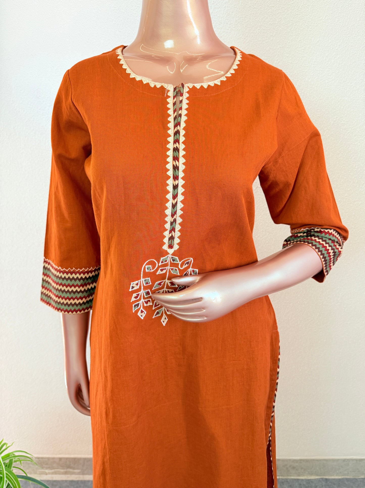 Cotton Linen Suit Set with Zig Zag Palazzo & Dupatta