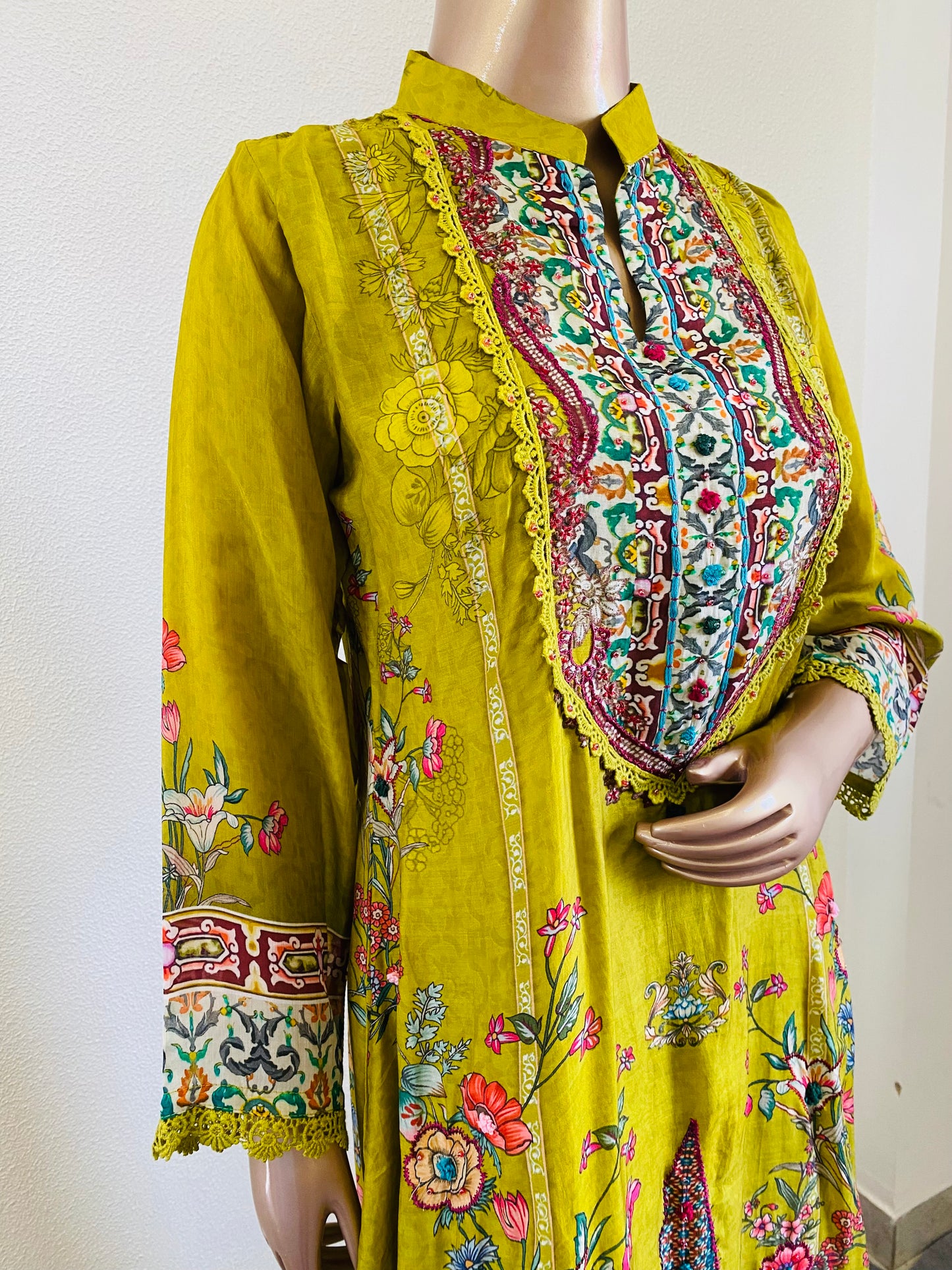 Printed Soft Muslin A-line Suit Set- Green