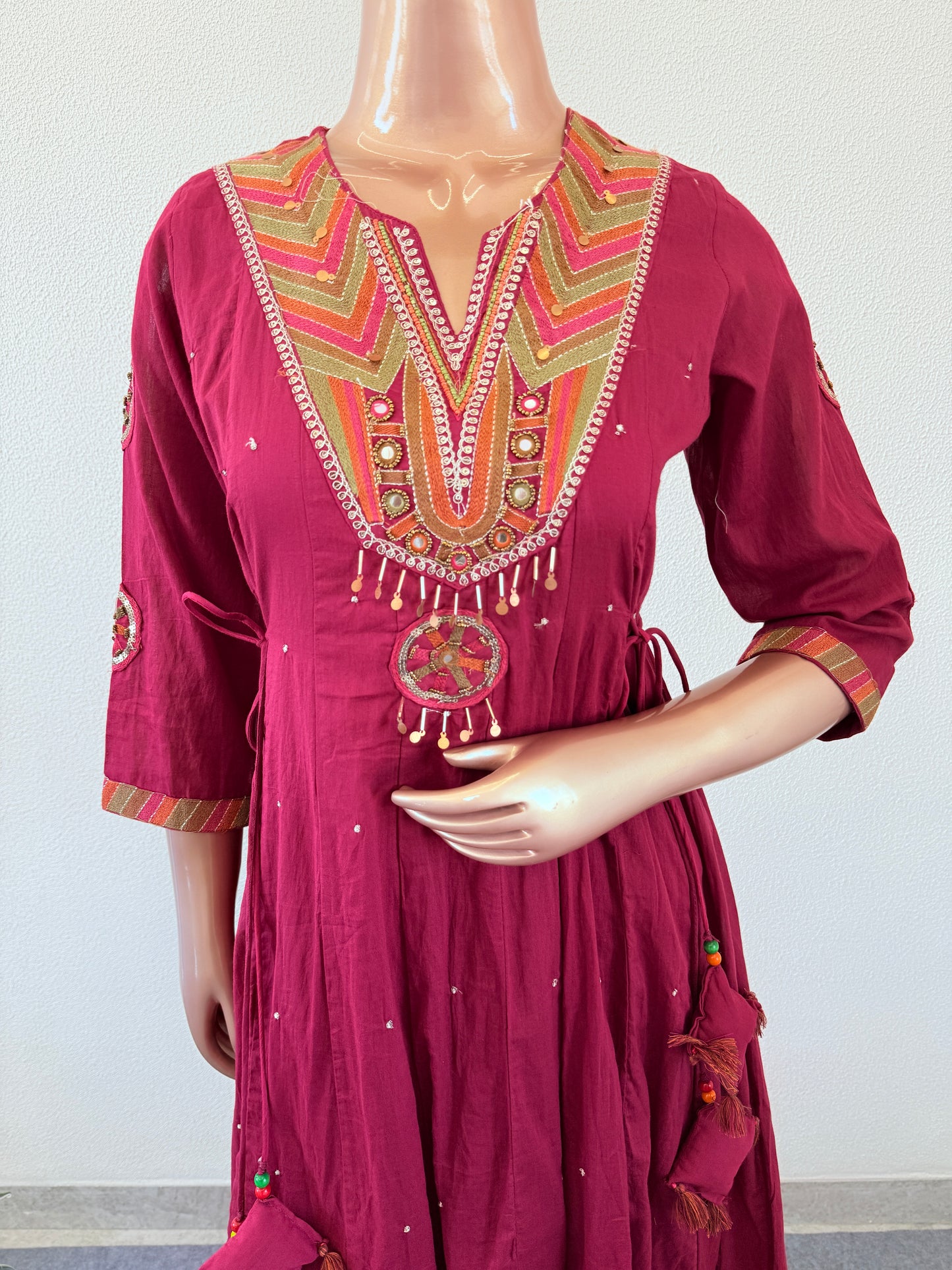 Mul Cotton Frock Suit with Heavy Neck Work - Pink