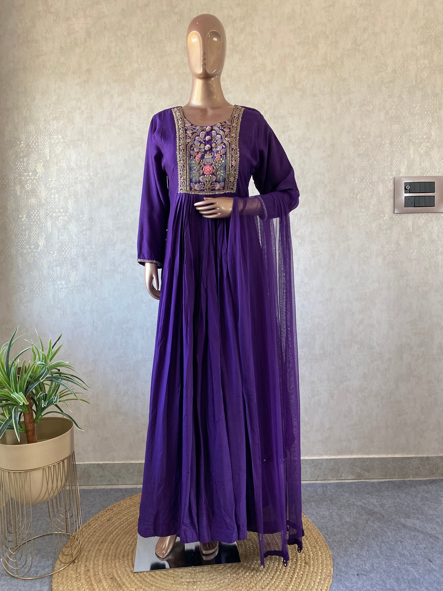 Dola Silk Gown with Handwork yoke