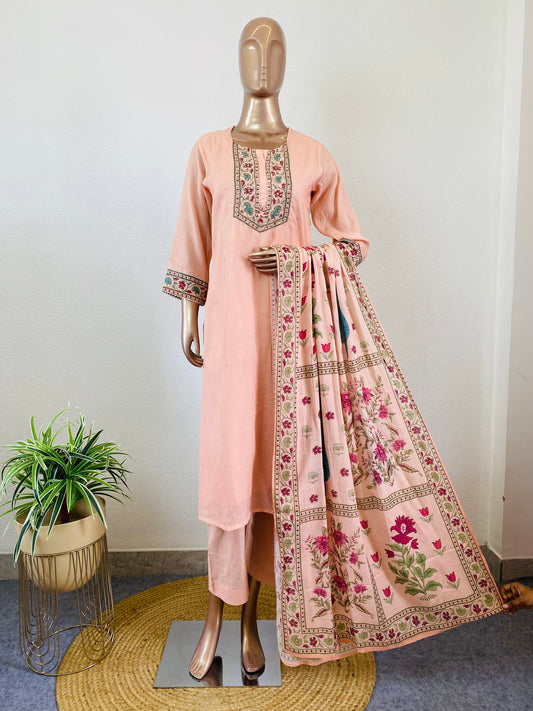 Cotton Suit With Block Print Bank and Dupatta