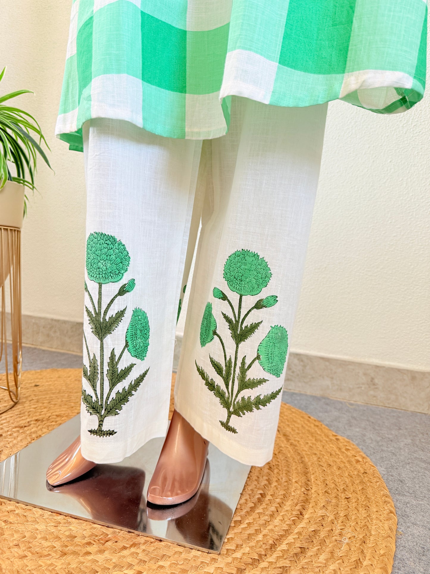 Check Print Cotton Suit Set -Mint