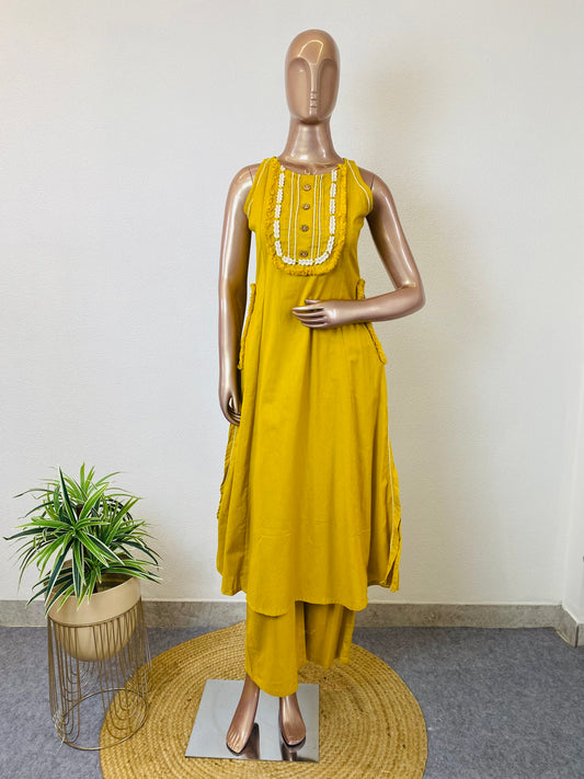 Cotton Flex Kurta Pant with Bohemian Style Yoke and Pocket
