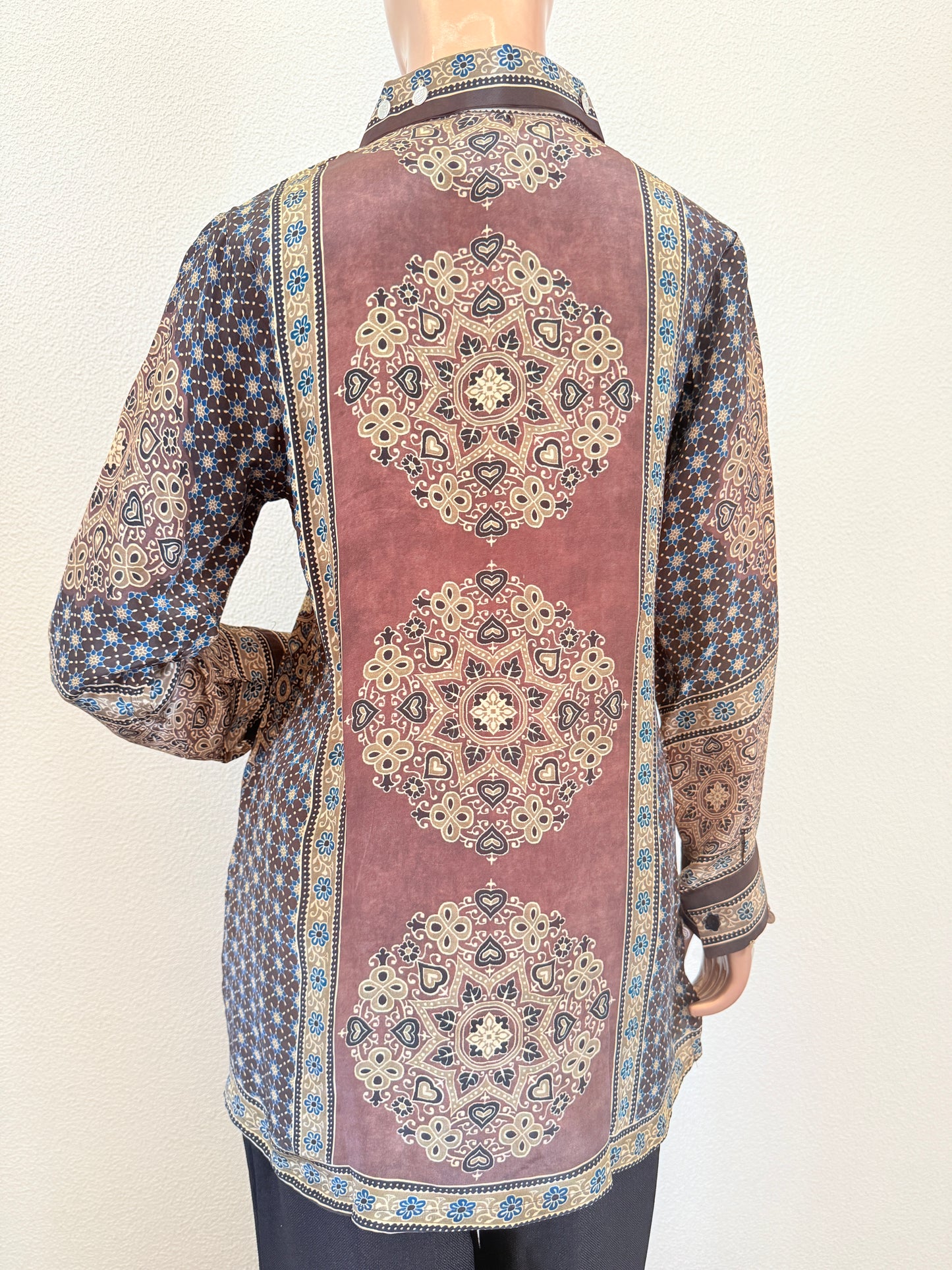 Ajrakh Printed Crepe Shirt with Striped Accents