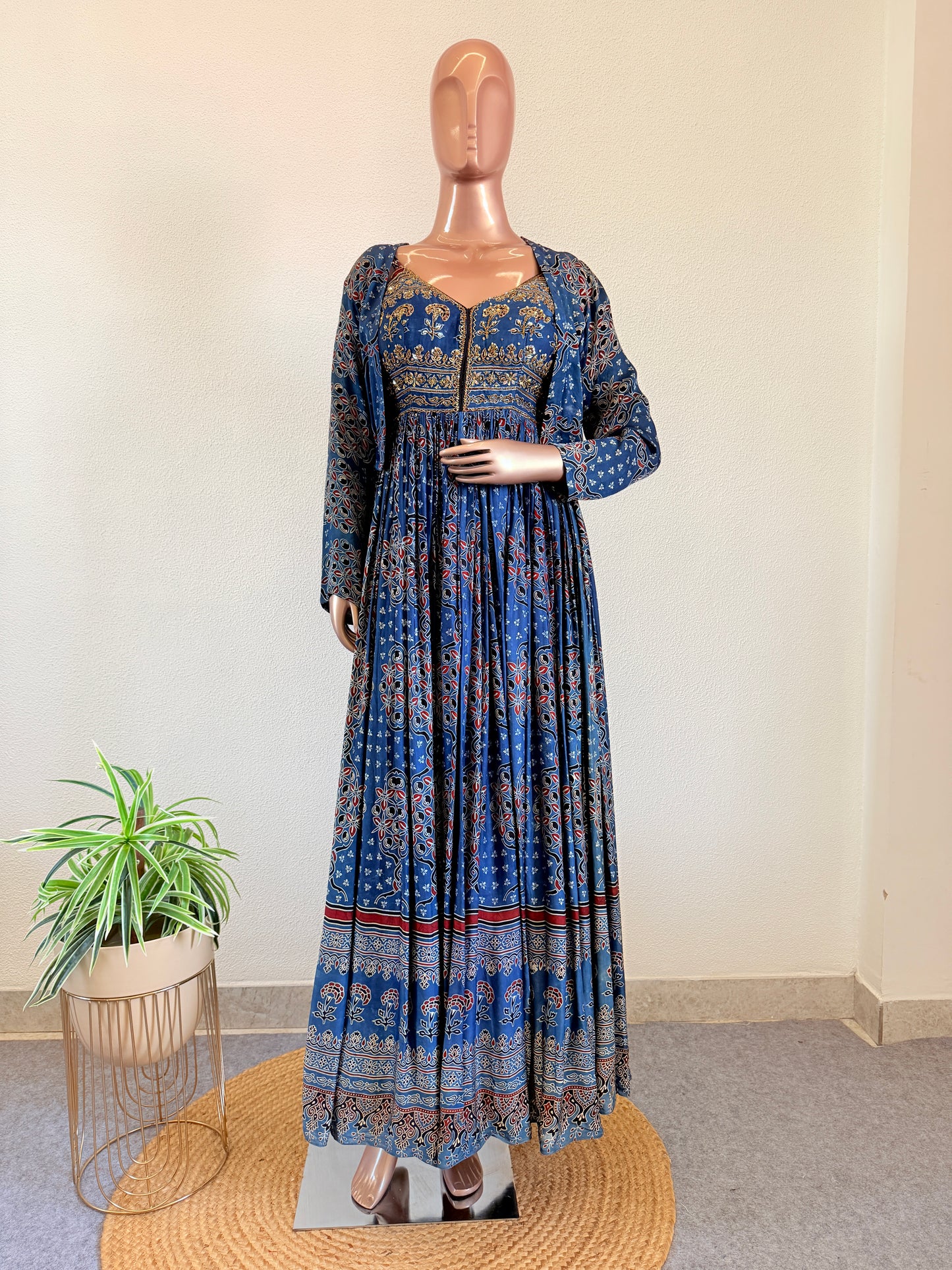 Ajrakh Print Gajji Silk Indowestern
