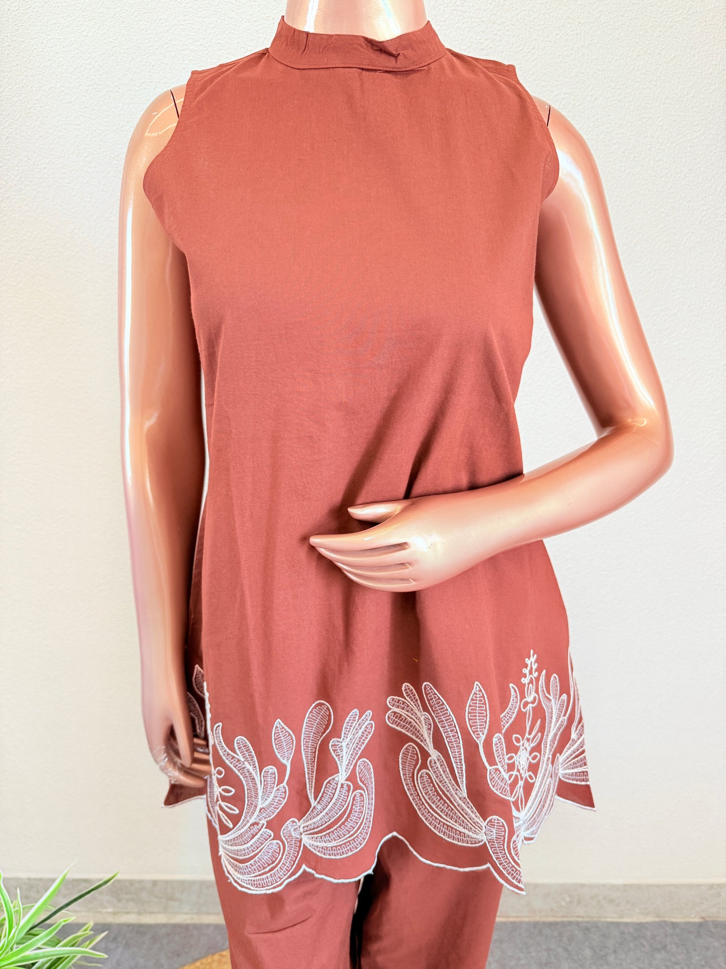 Embroidered High Neck Sleeveless Coord Set
