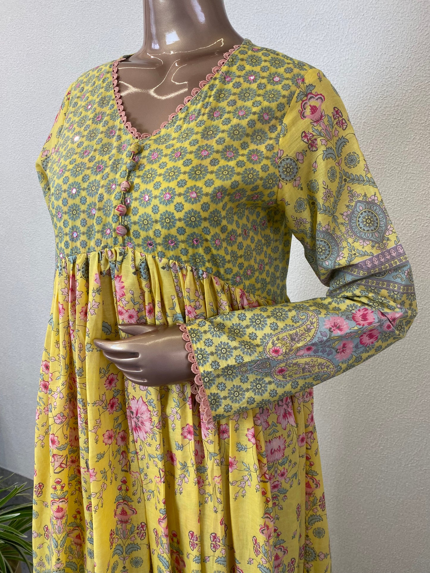 Printed Cotton Frock Suit Set with Long Sleeves