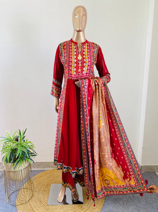 Premium Georgette Frock Suit with Printed Dola details