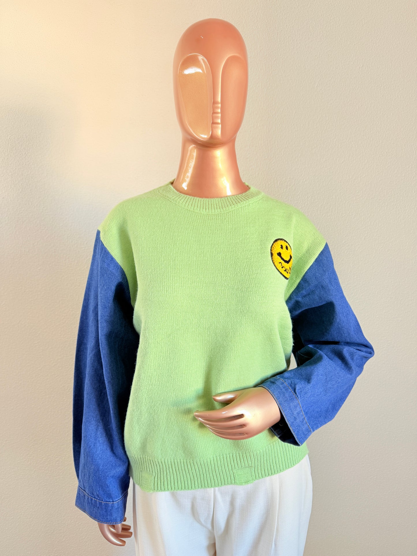 Woollen Top with Denim Sleeves