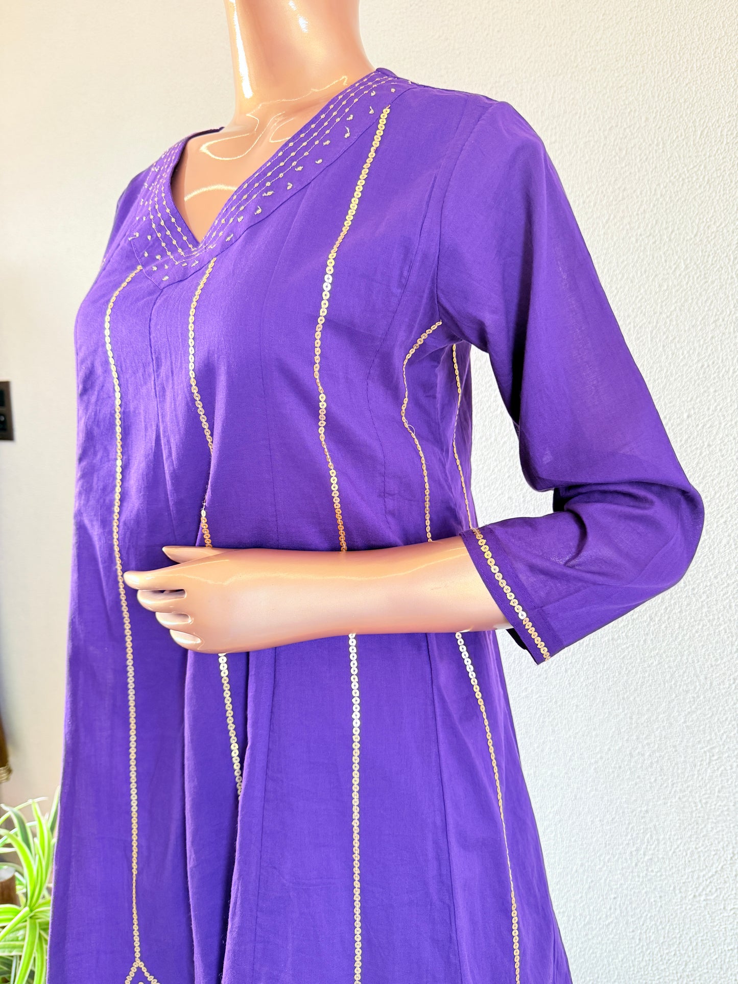 Sequin Work Short Anarkali Suit Set- Purple