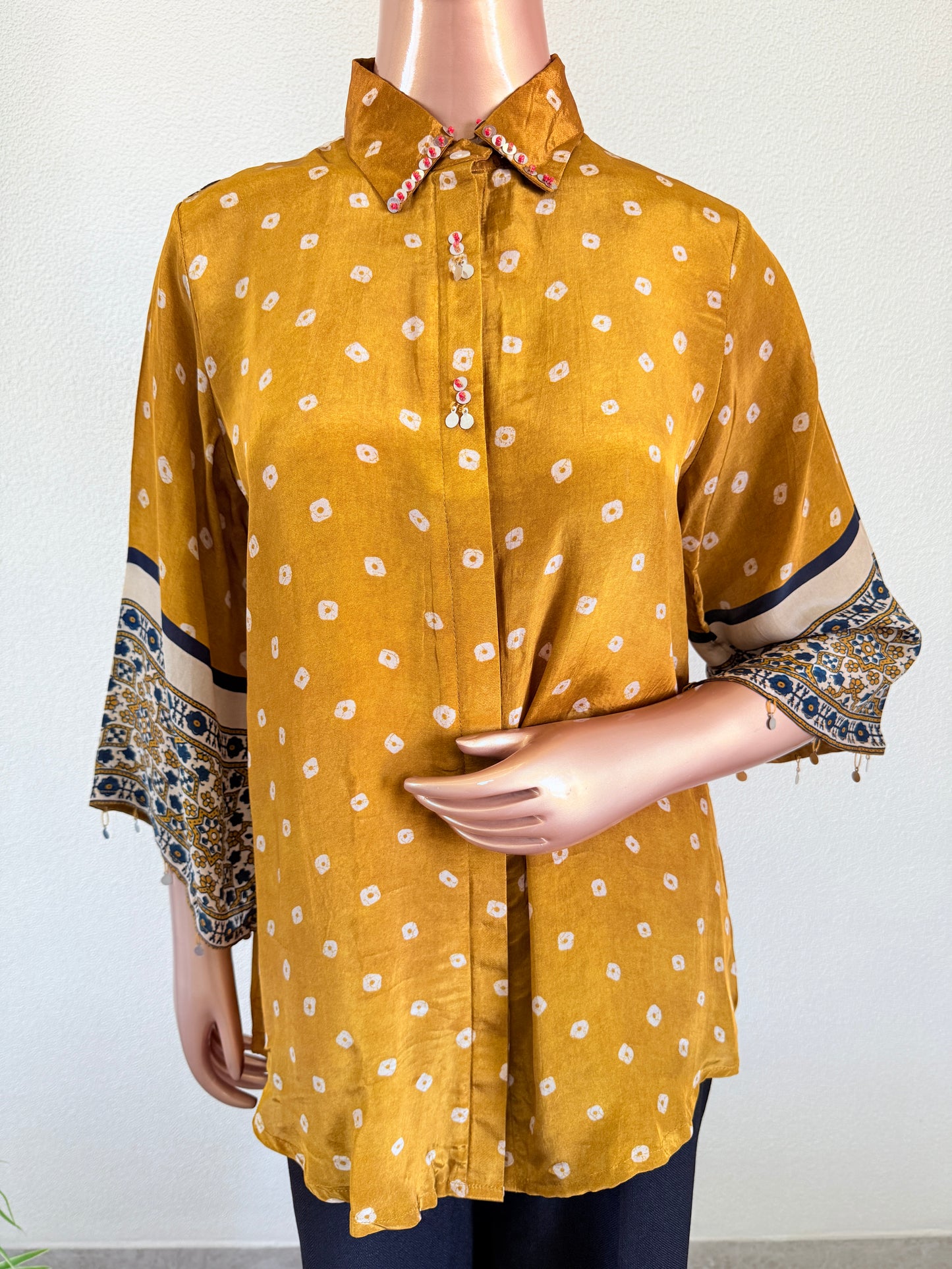 Crepe Bandhani Shirt  - Yellow