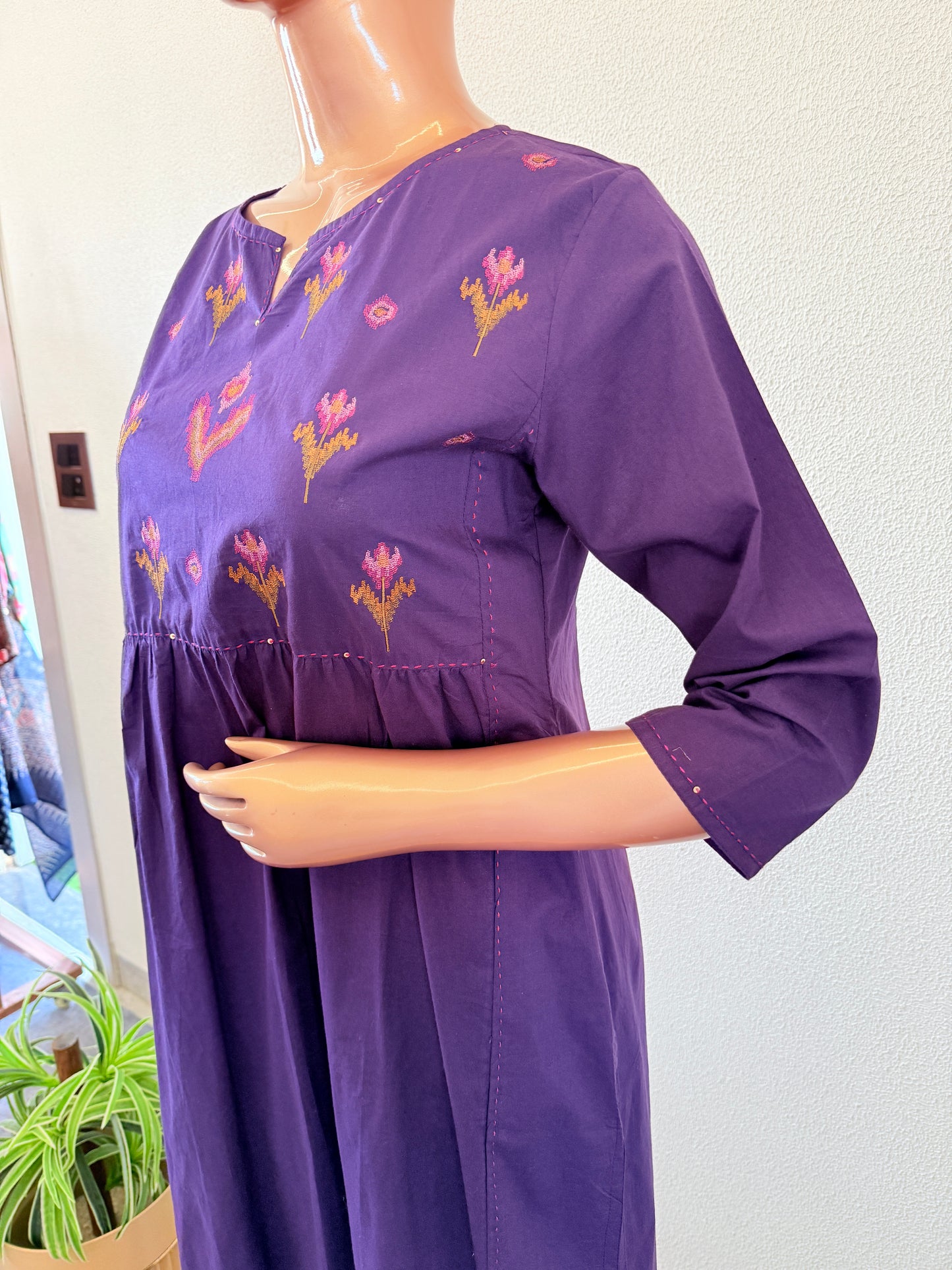 Thread Work Yoke Cotton Frock Suit