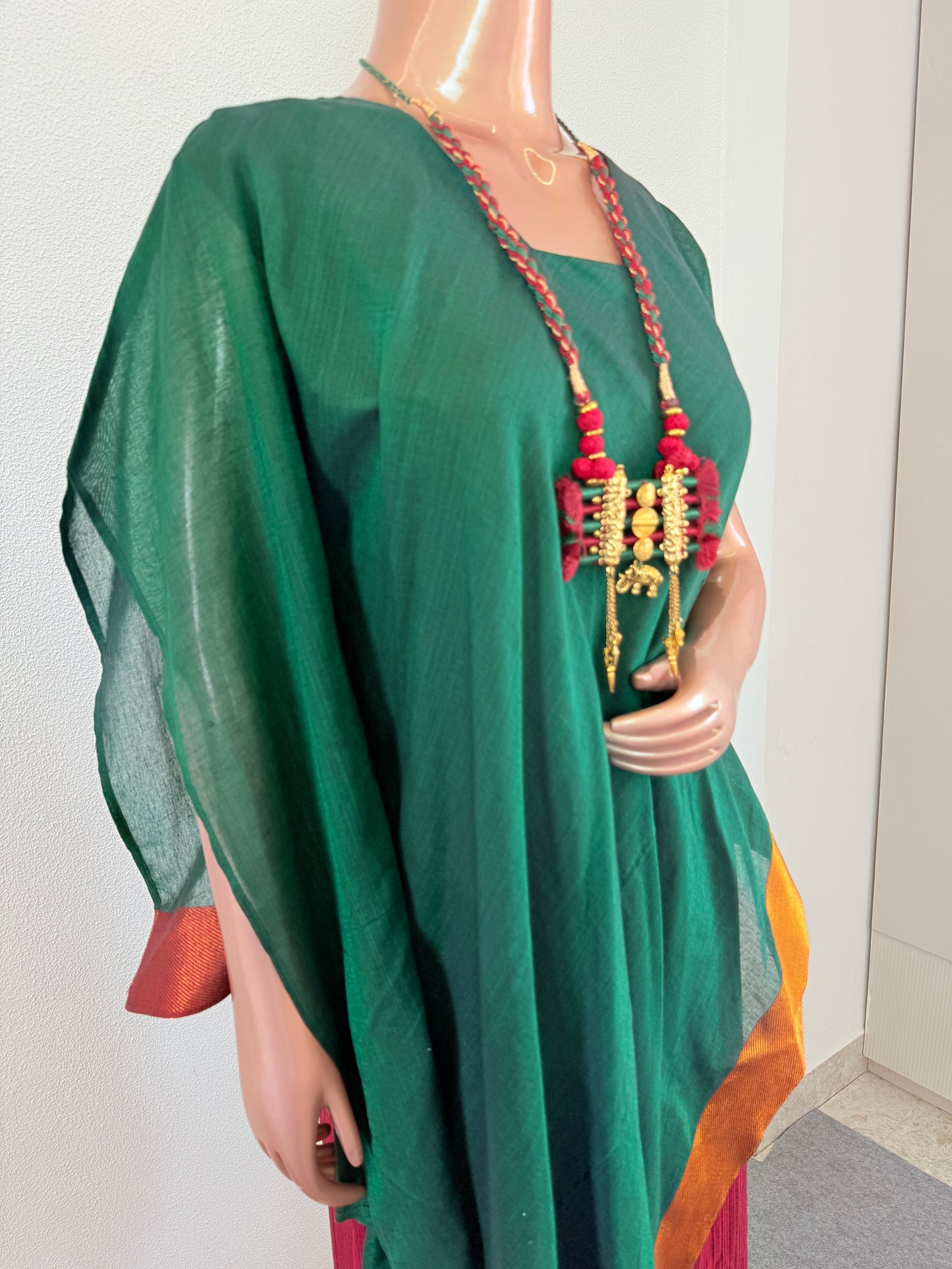 South Cotton Kaftan And Pant Set- Green