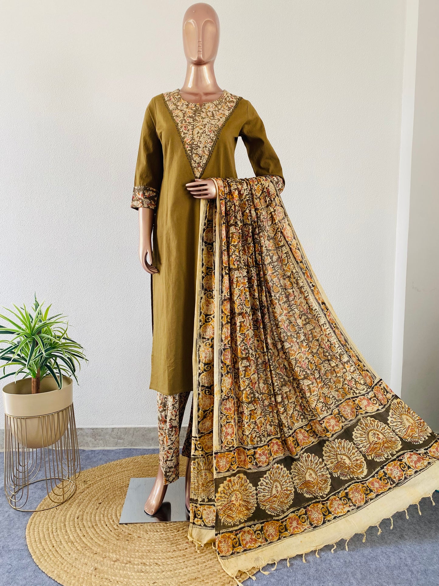 Flex Cotton Suit with Kalamkari Pant & Dupatta