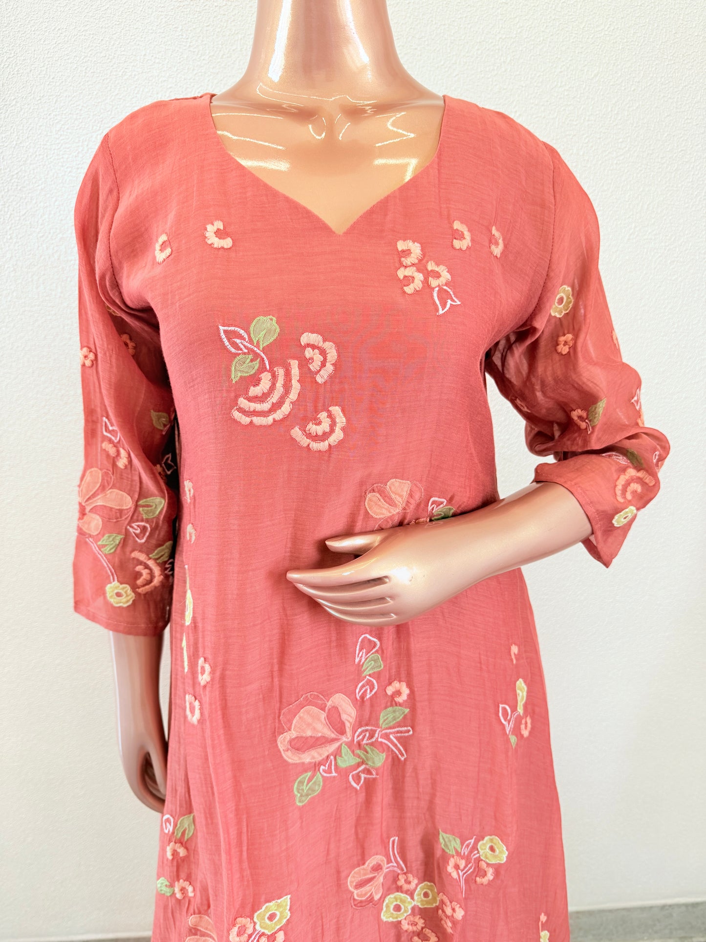 Appliqué Work Mul Chanderi A-line Suit