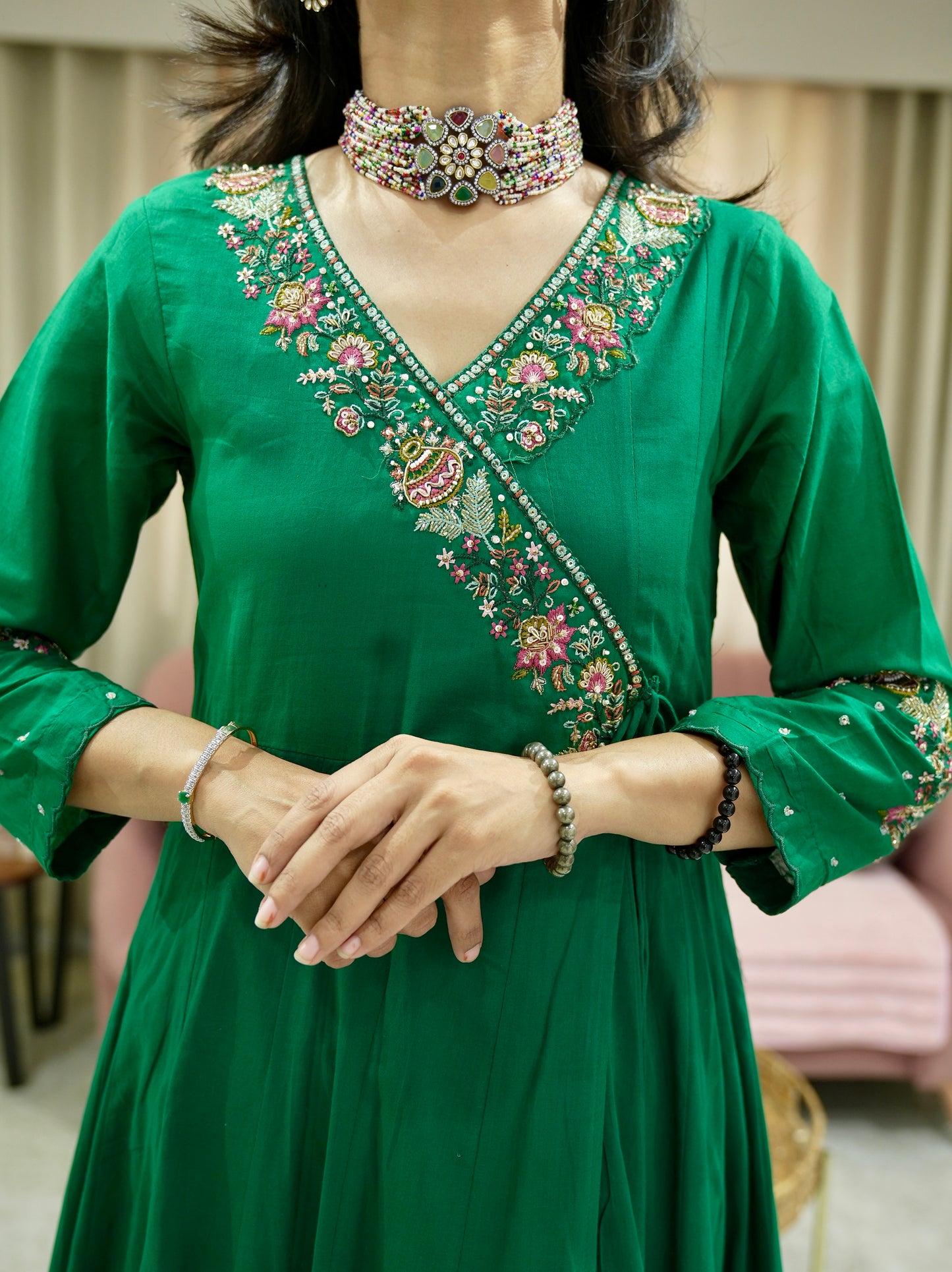 Premium Cotton Angrakha Anarkali with Hand Work