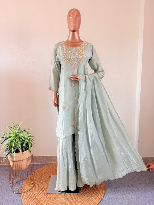 Tissue Palazzo set with hand Zardozi Work