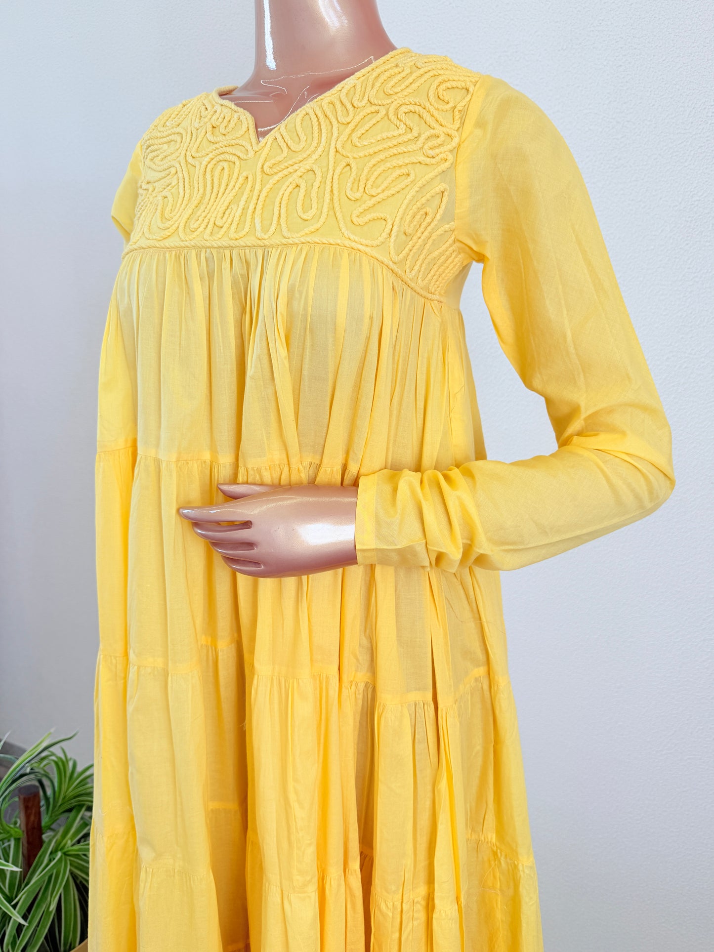 Dori Embroidered Tiered Tunic- Yellow
