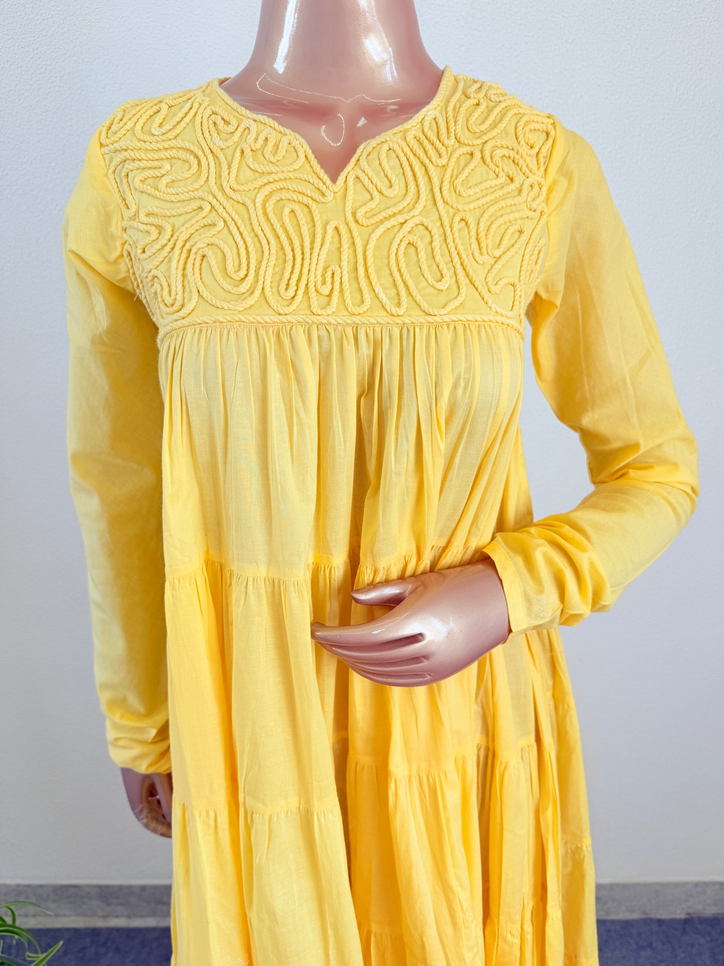Dori Embroidered Tiered Tunic- Yellow