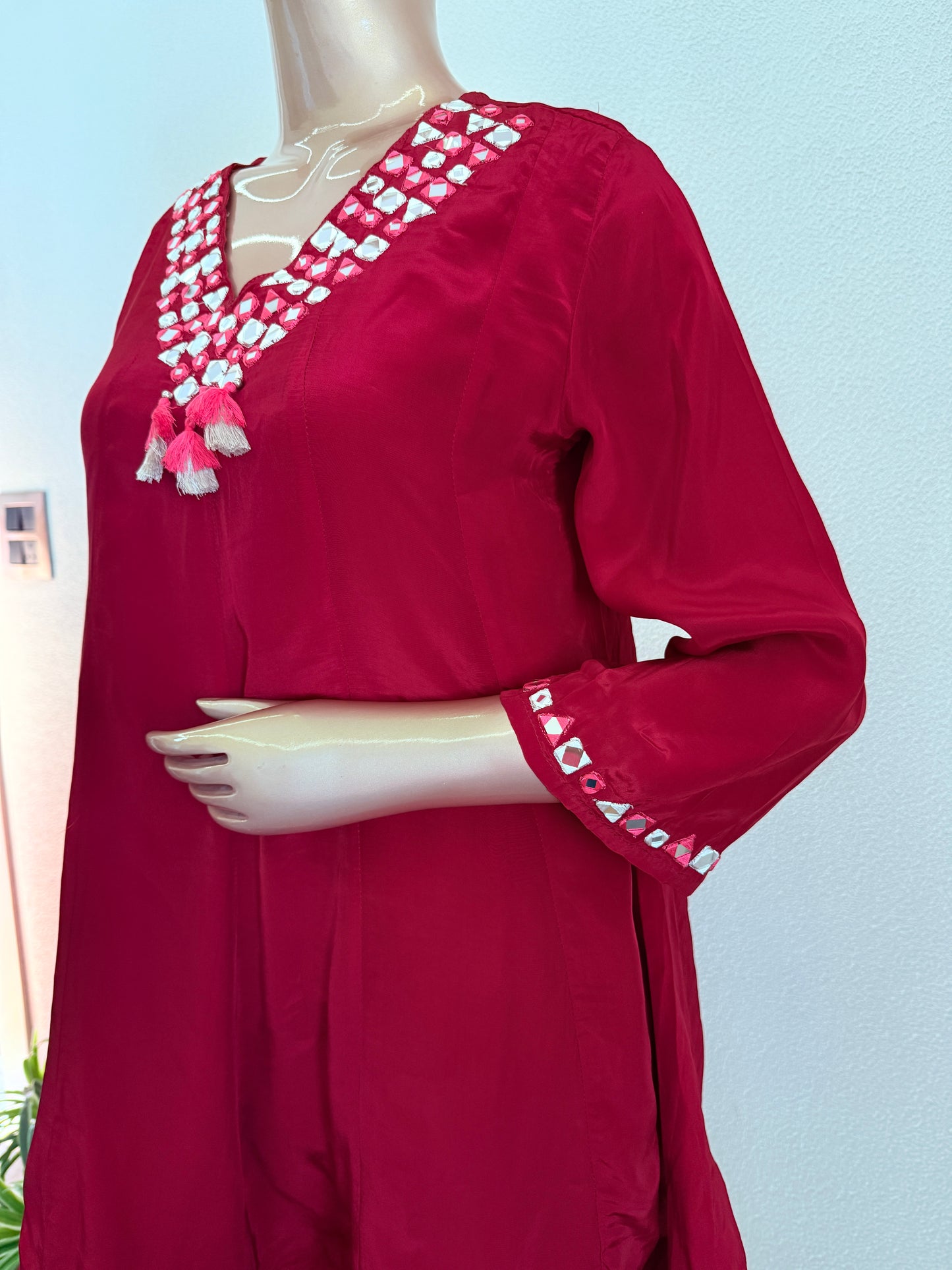 Crepe Short Anarkali Suit Set with printed Chiffon Dupatta