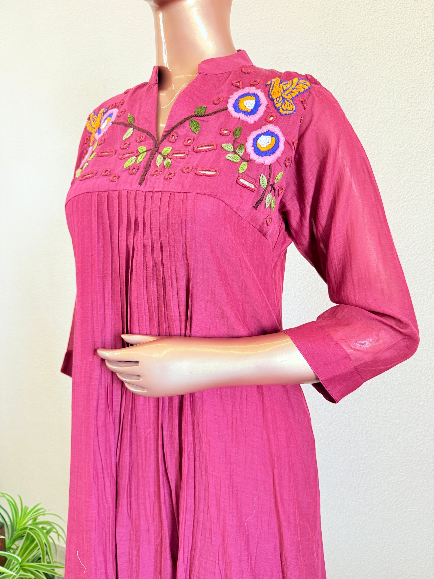 Hand embroidered Mul Chanderi Frock Suit
