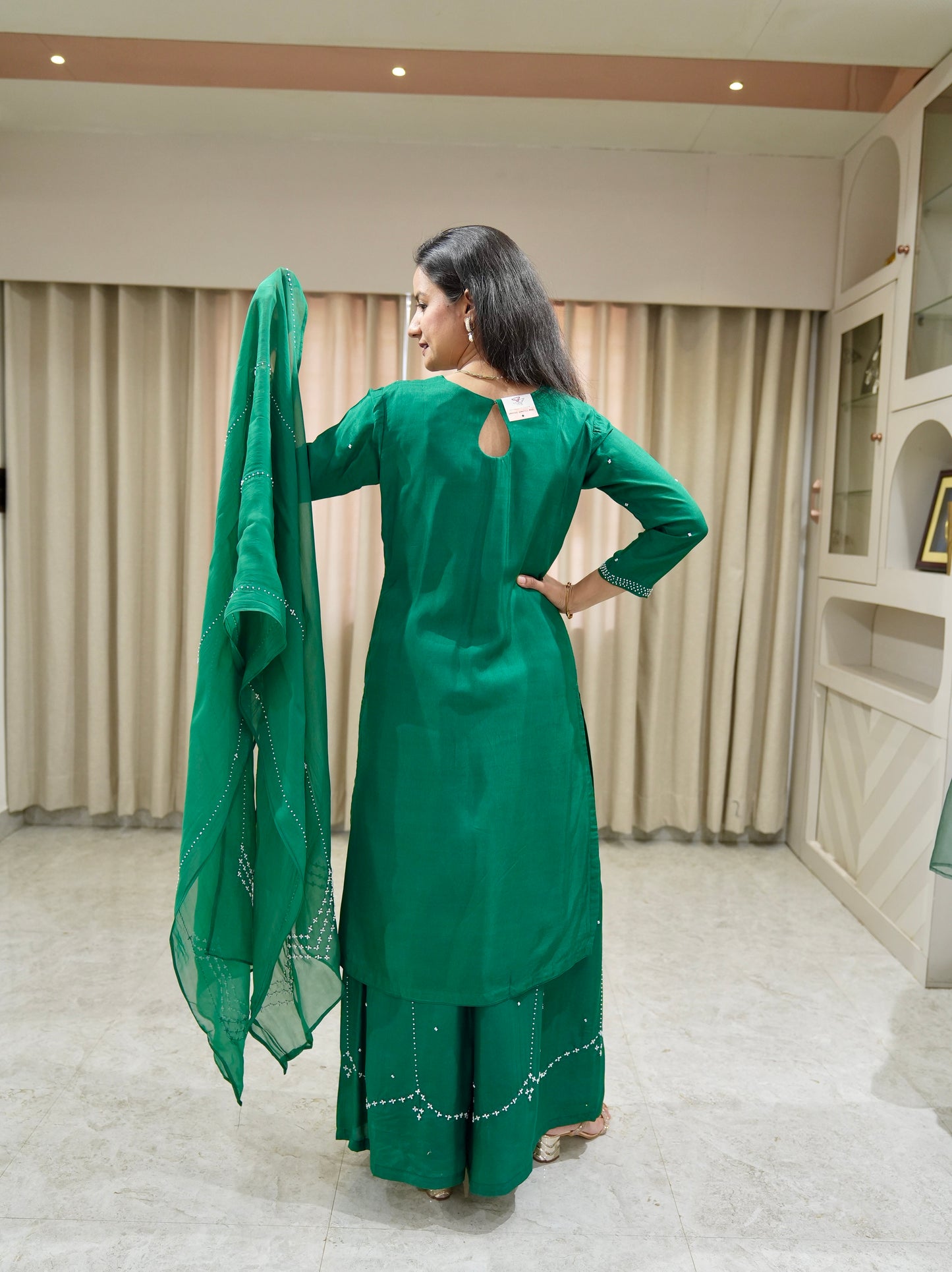 Karishma Dola Silk Premium Palazzo set with Pearl Work