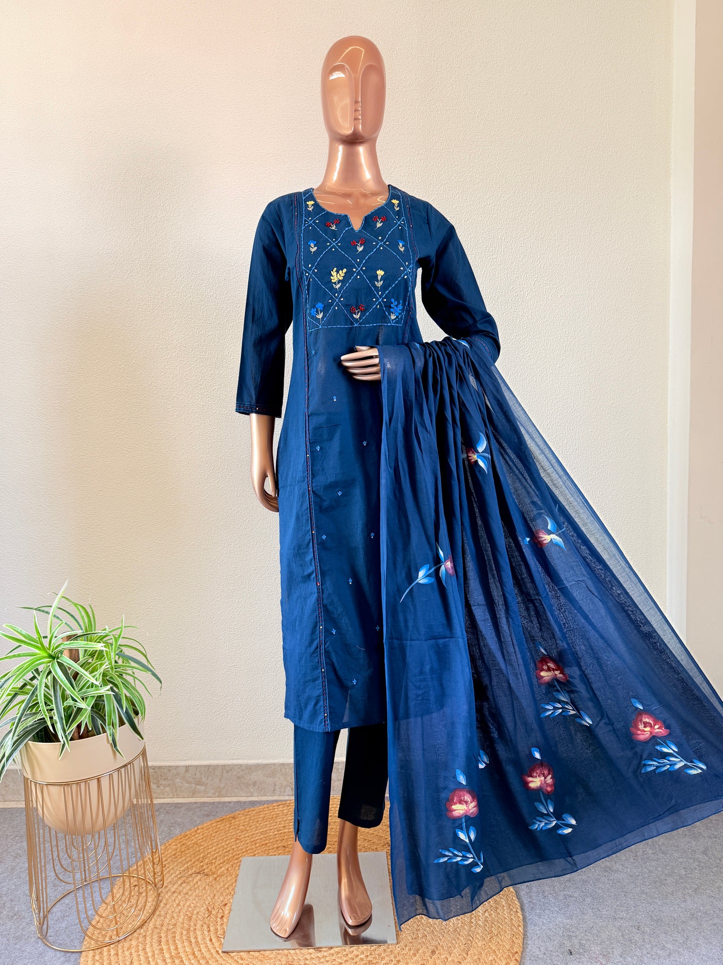 Cotton Suit with Handpainted Mul Dupatta