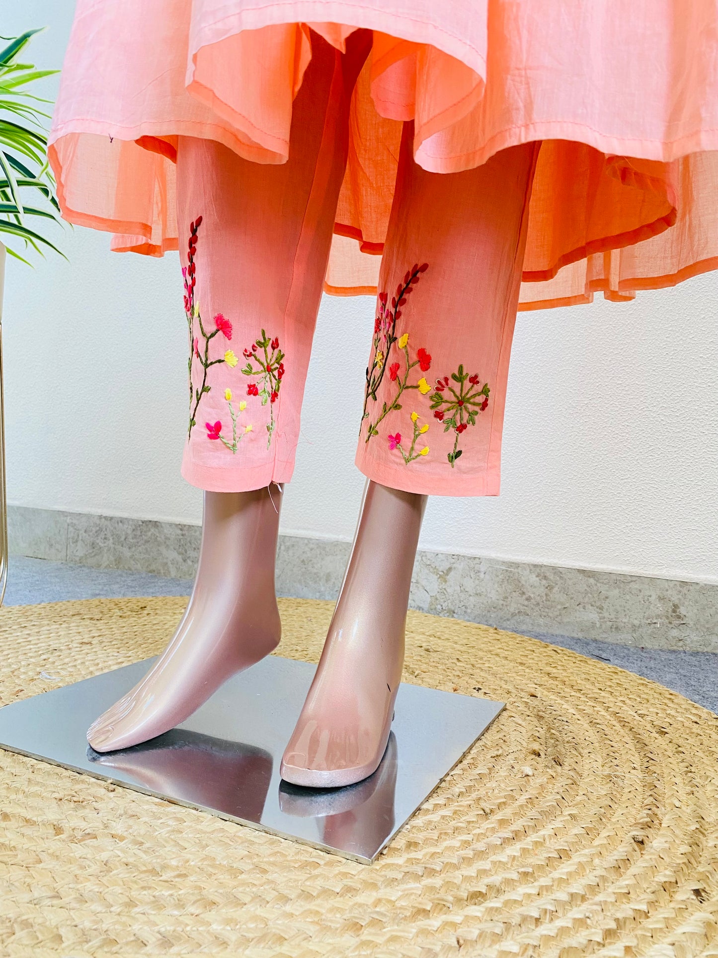 Malai Cotton Frock Suit with Hand Embroidery- Peach