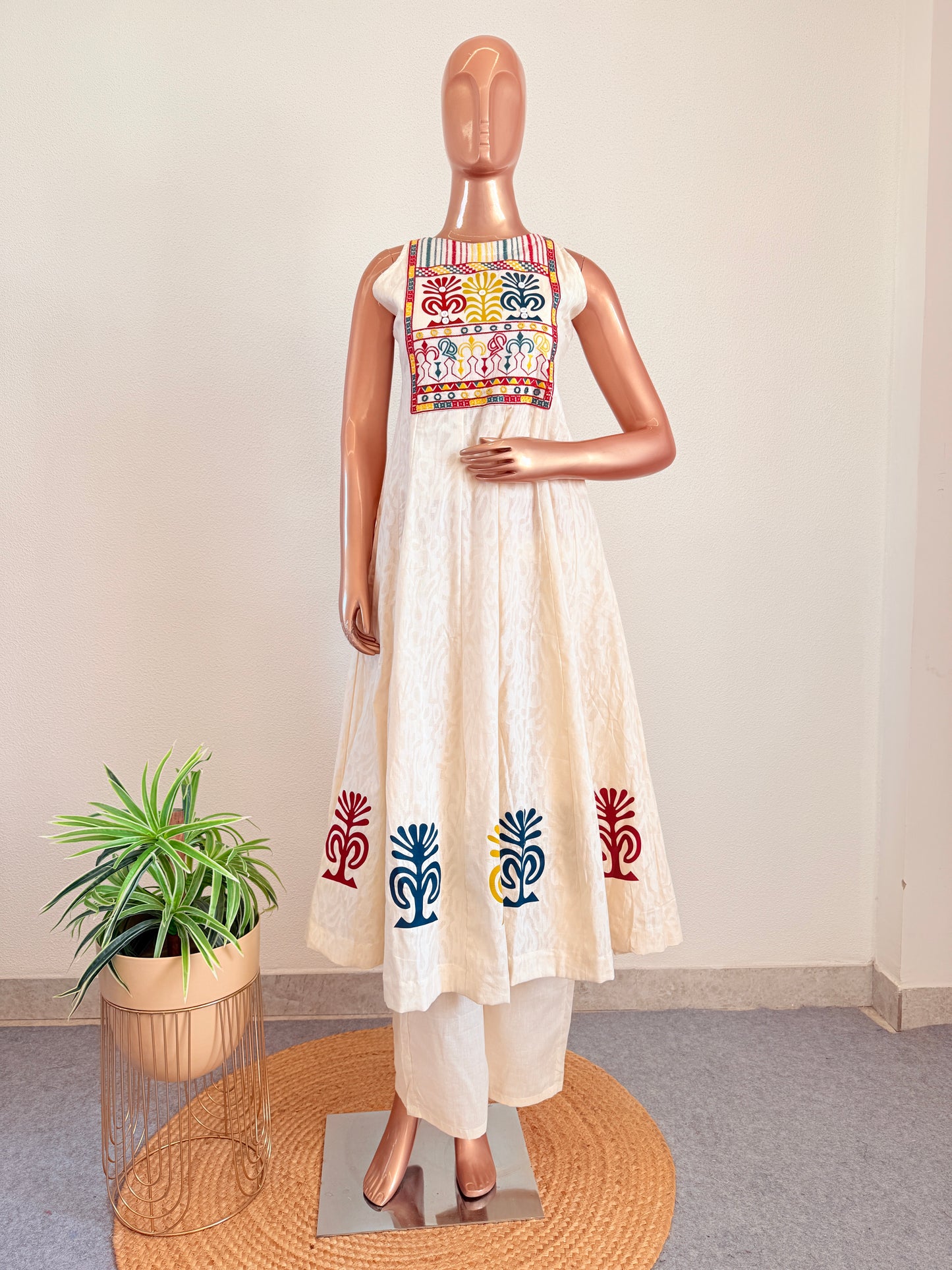 Ivory Mirror Work Anarkali Suit Set