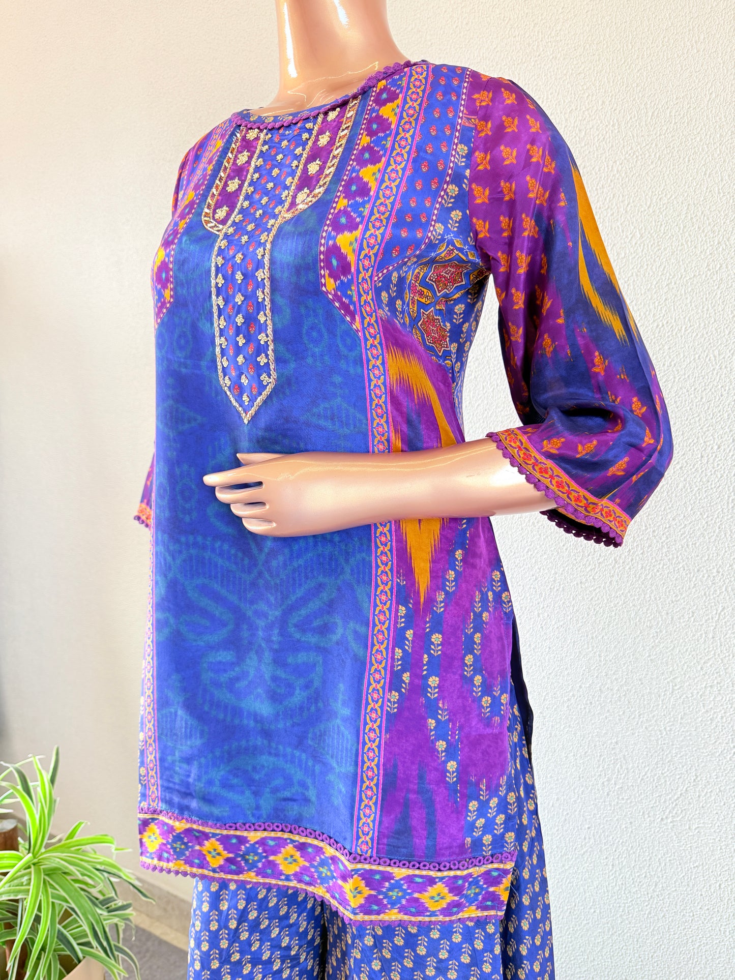 Ikkat Print Crepe Palazzo Set - Blue