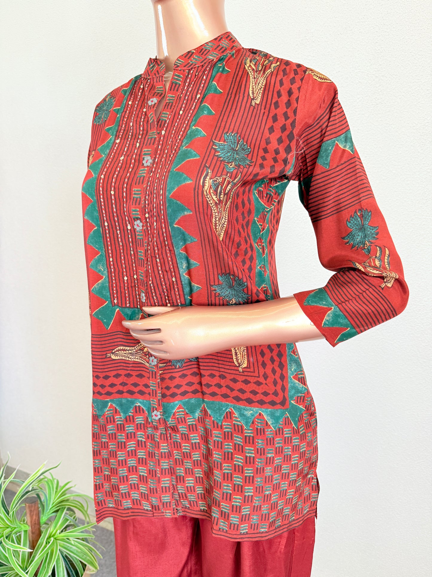 Rust Red Ajrakh Printed Coord Set